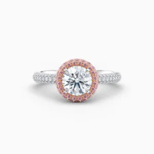 platinum and rose gold halo engagement ring
