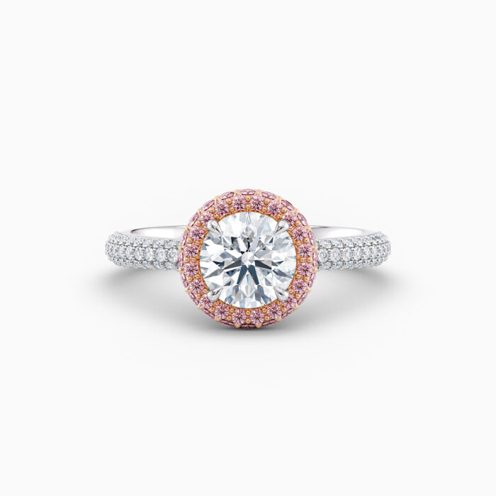 platinum and rose gold halo engagement ring