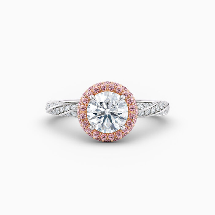 pink diamond platinum halo engagement ring