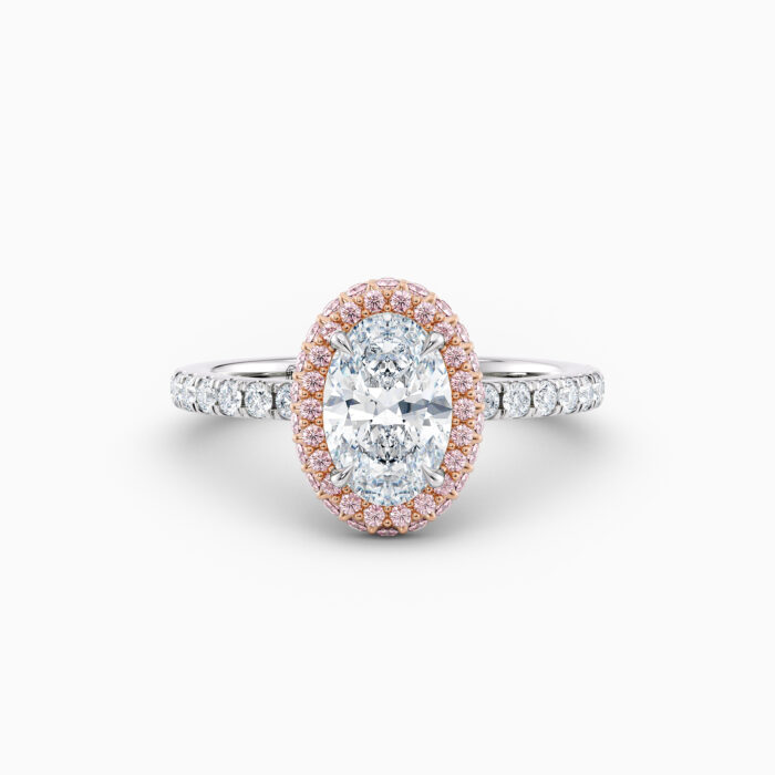 pave double halo pink diamond engagement ring