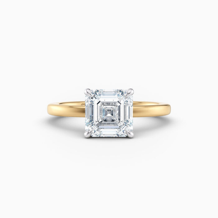 2ct Asscher cut solitaire in yellow gold