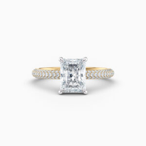 2ct radiant solitaire in yellow gold with diamond pave band