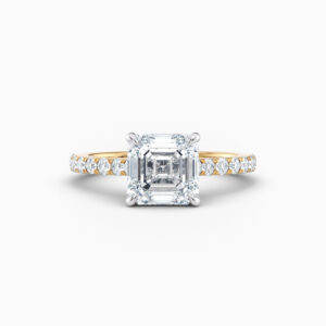 2ct Asscher solitaire with diamond band in yellow gold