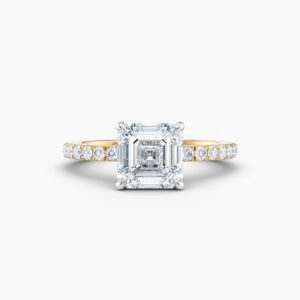 2ct Asscher cut solitaire with diamond band in yellow gold