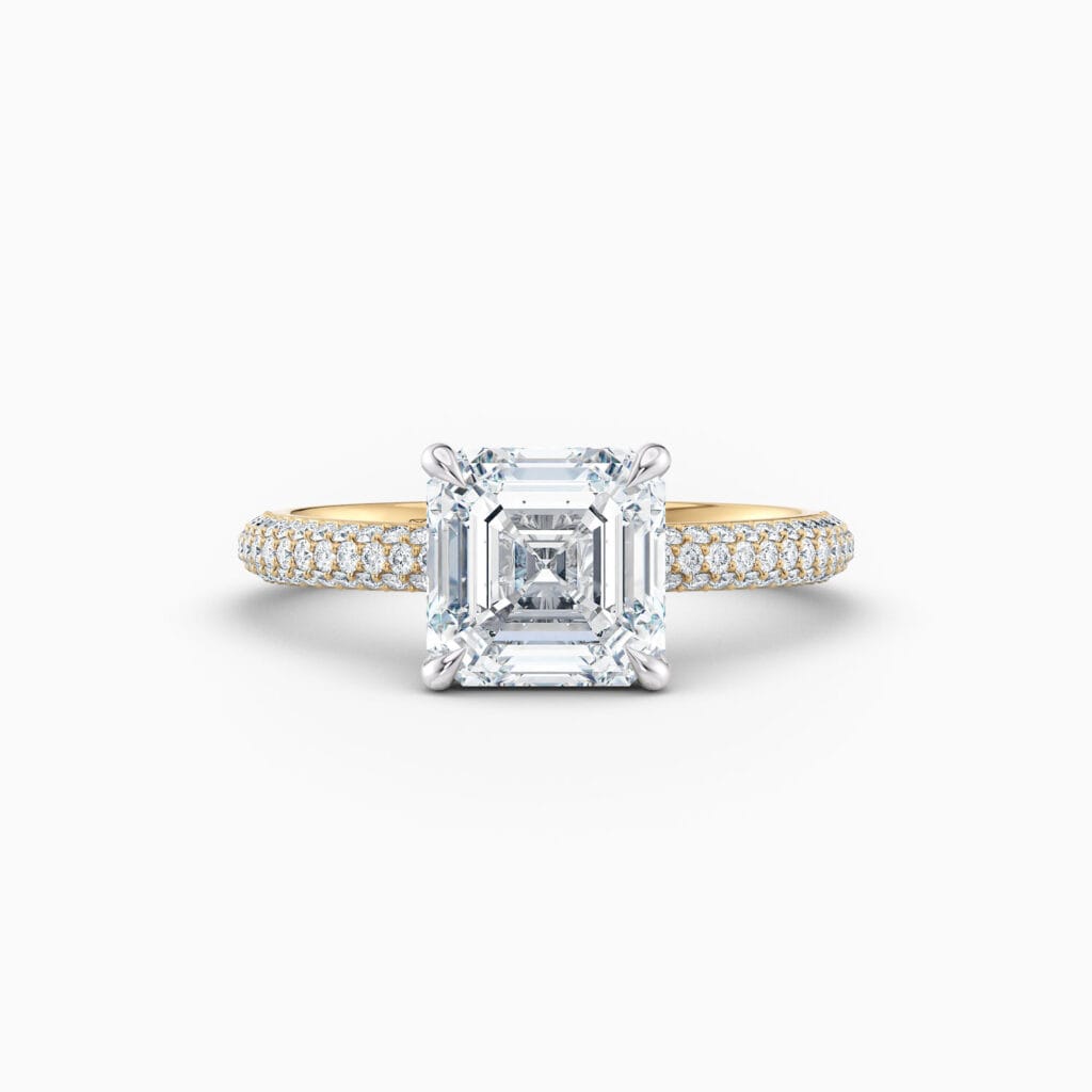 Engagement Rings & Coloured Stones in 2026 That You’ll Love 99 2ct Asscher cut Solitaire with pave diamond band in yellow gold