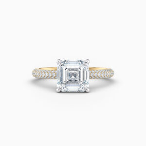 2ct Asscher cut Solitaire with pave diamond band in yellow gold