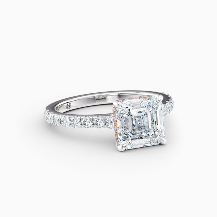 2ct Asscher cut solitaire with diamond band in white gold