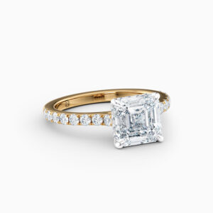 2ct Asscher solitaire with diamond band in yellow gold