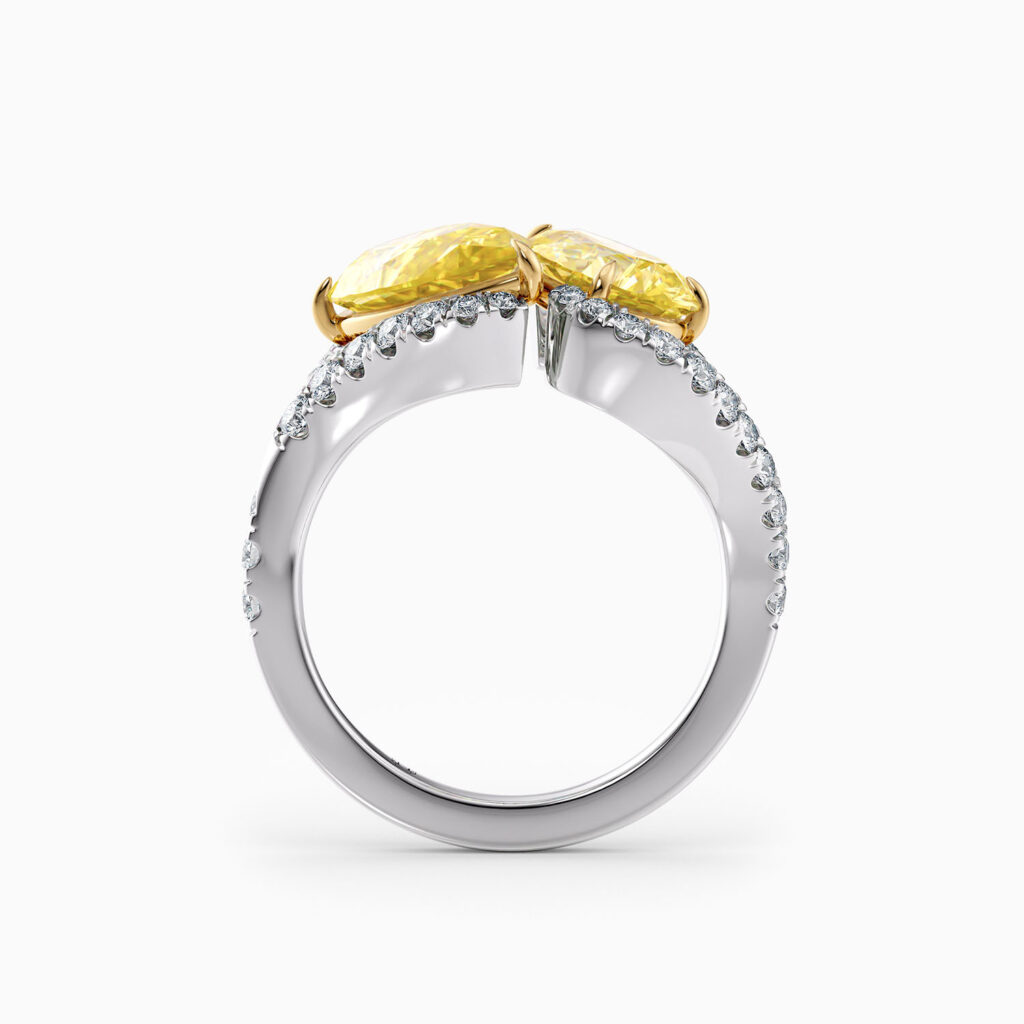 pear shape yellow diamond in toi et moi design in platinum