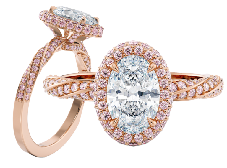 Engagement rings halo with pink diamonds