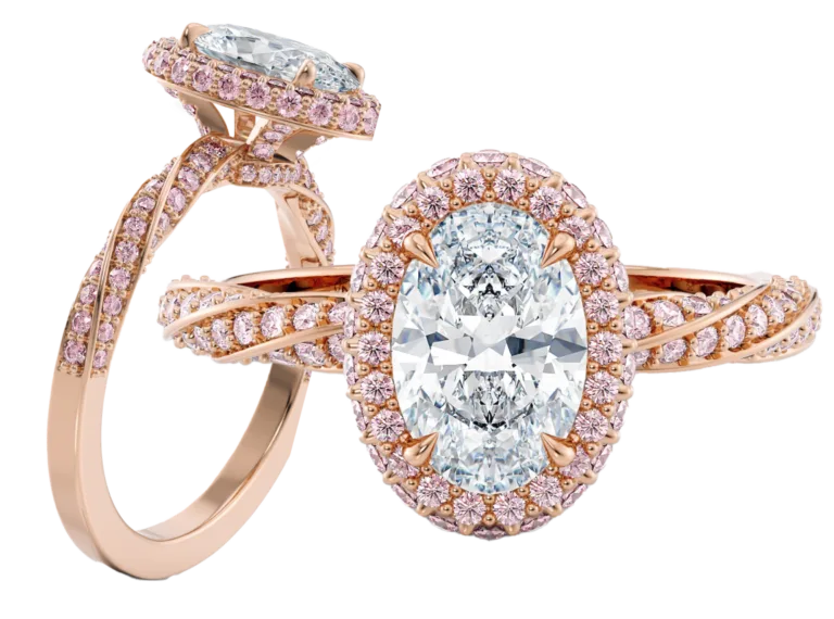 Engagement rings halo with pink diamonds