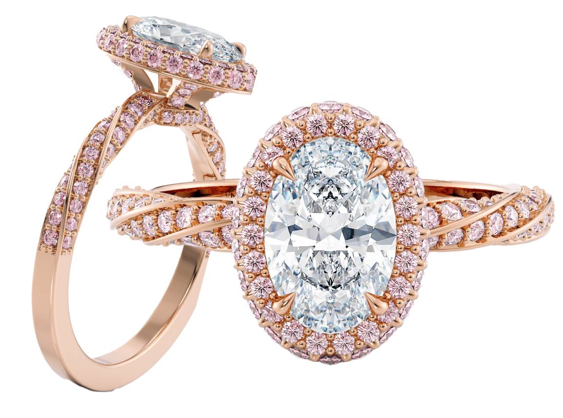 Engagement rings halo with pink diamonds