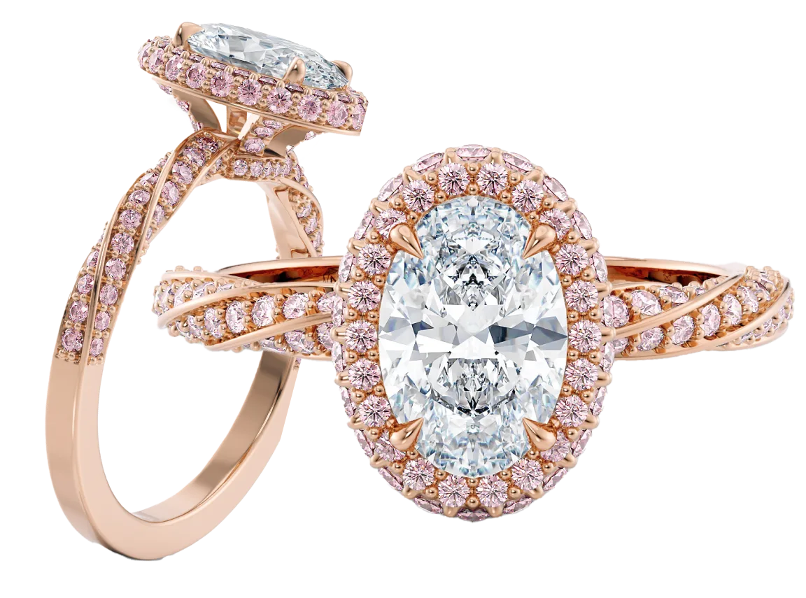Engagement rings halo with pink diamonds