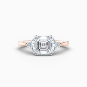 2ct Asscher cut 3 stone diamond ring in rose gold