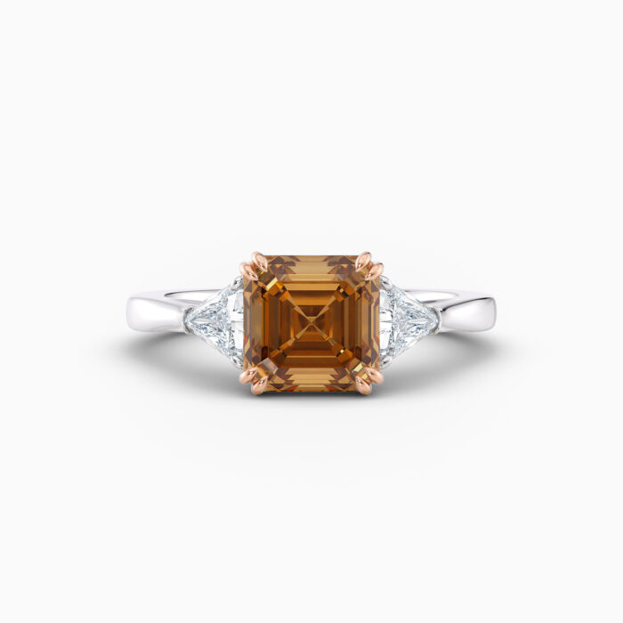 2ct asscher cut champagne with trilliant side stones