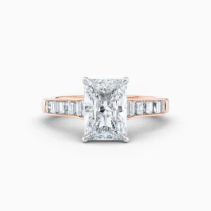 radiant 2ct diamond ring with channel set shoulders in rose gold
