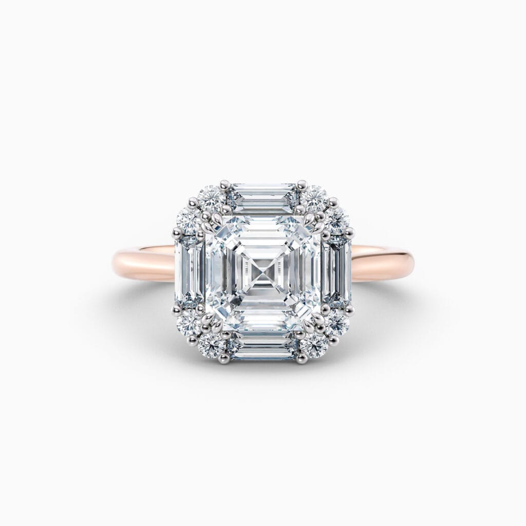 Engagement Rings & Coloured Stones in 2026 That You’ll Love 38 Asscher & Baguette – Rose Gold