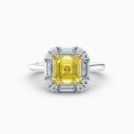 2ct Fancy intense yellow Asscher and baguette diamond ring in yellow gold