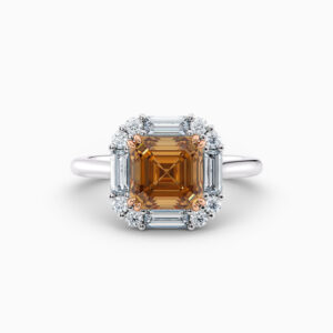 2ct Champagne Asscher and baguette diamond ring in yellow gold