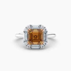2ct Champagne Asscher and baguette diamond ring in yellow gold