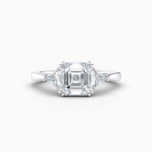 2ct Asscher cut 3 stone diamond ring in white gold