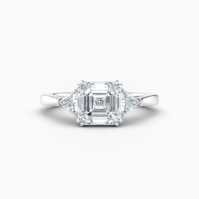 2ct Asscher cut 3 stone diamond ring in white gold