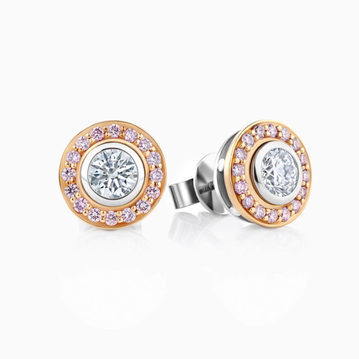 pink and white diamond rubover earrings
