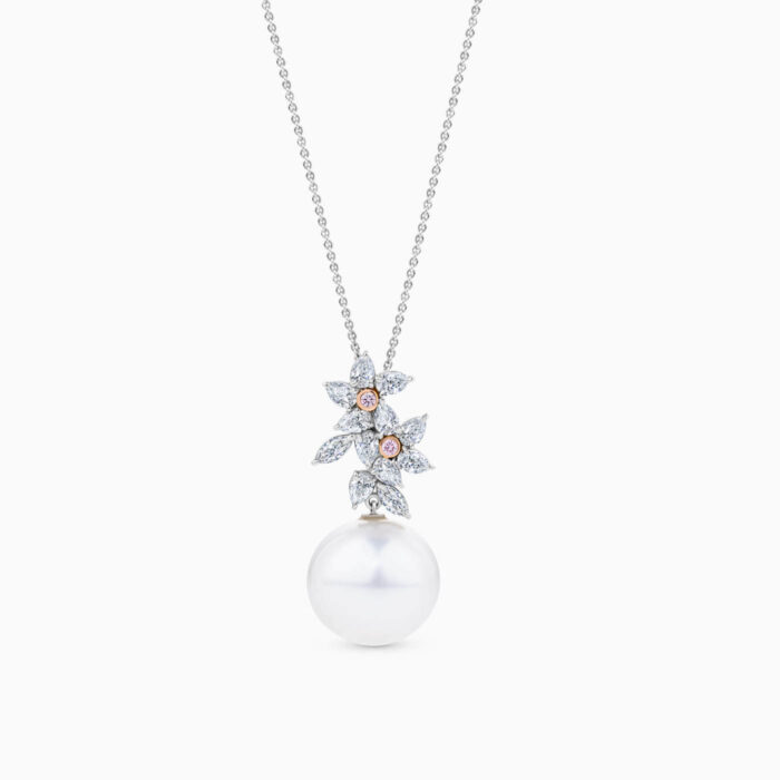 pearl pendant with pink diamonds