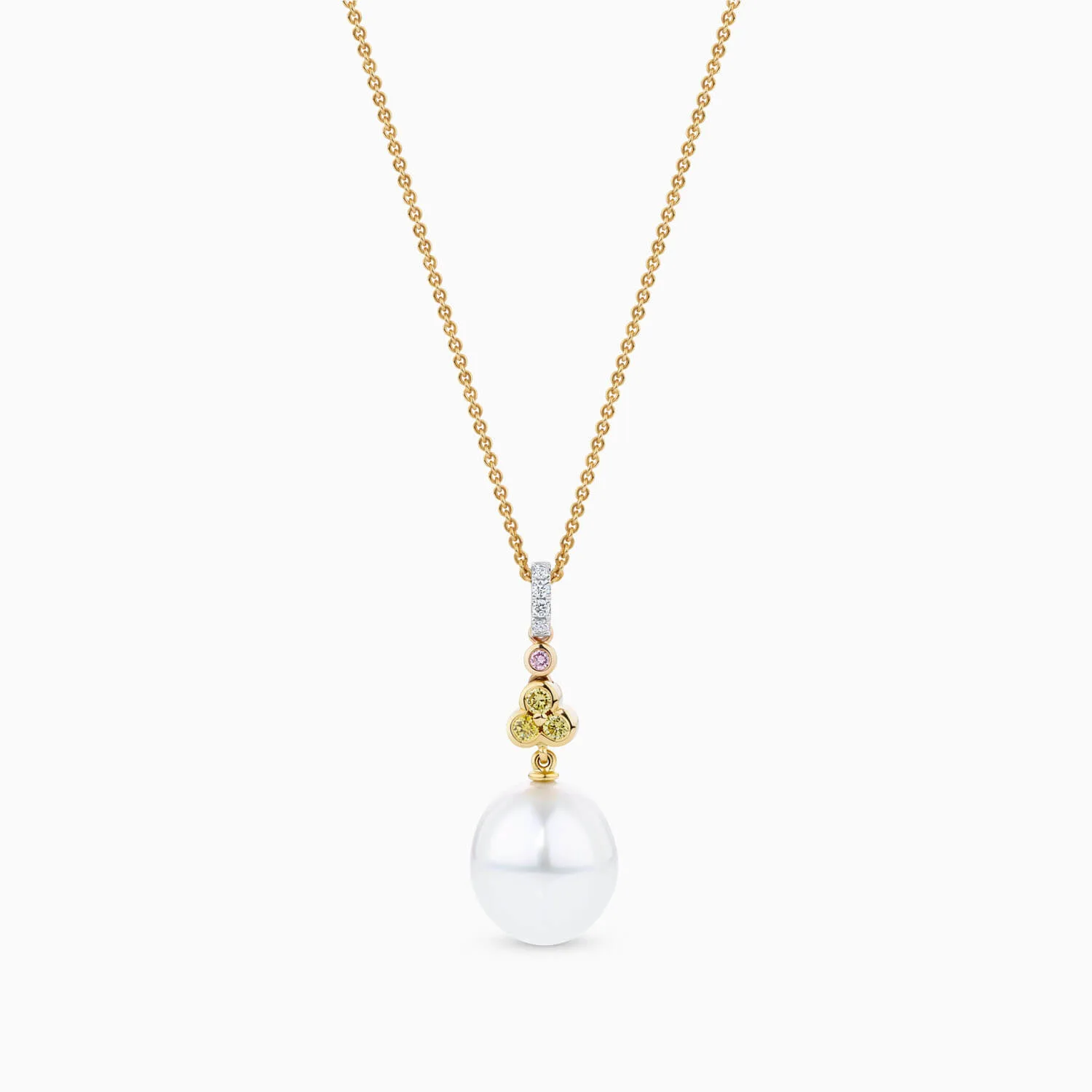 yellow pink diamond pearl pendant