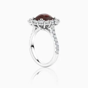 side view pink/purple diamond rose cut halo